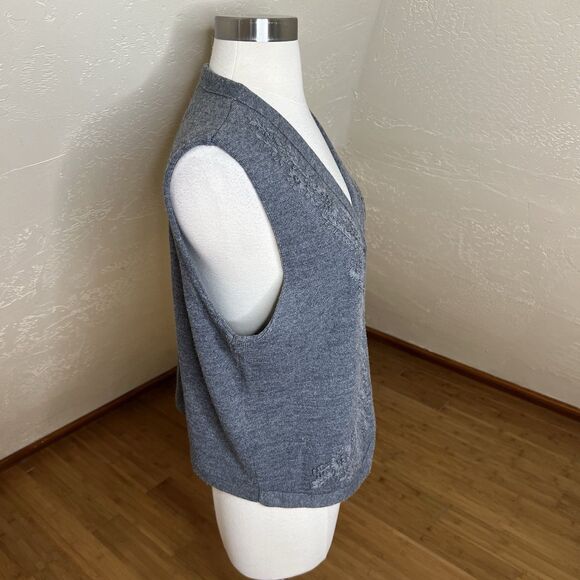 Vintage Rafaella Sweater Vest Size Medium Gray Merino Wool Floral Embroidery - Picture 8 of 11